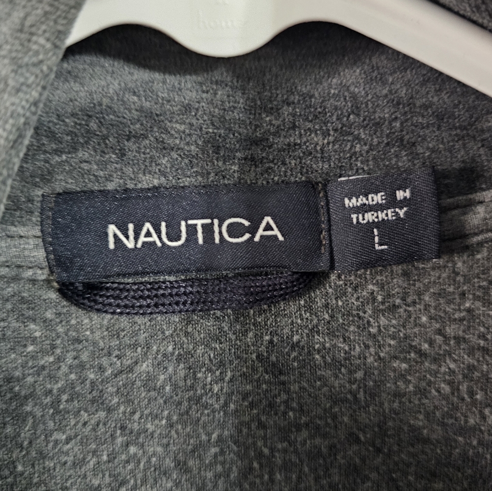 Nautica Men L Velour Track Jacket Grey Black Blue Colorblock Archival Statement - Picture 4 of 7